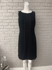 Ann Taylor Women Black Sleeveless Wool Embroidery Trim Sheath Dress Size 6