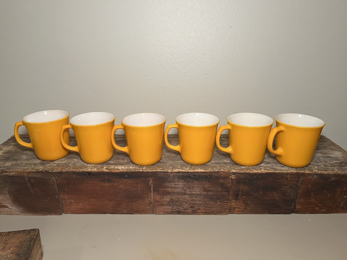 Vintage Mustard Goldenrod Yellow Coffee Cup Mugs Corning Ware Corelle 6 pc  set