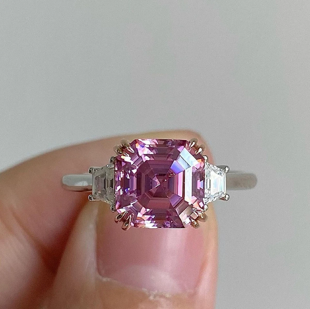 Pink asscher cut shop diamond ring