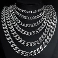 3mm-11mm Women Men Real Stainless Steel Curb Cuban Chain Necklace Never Fade