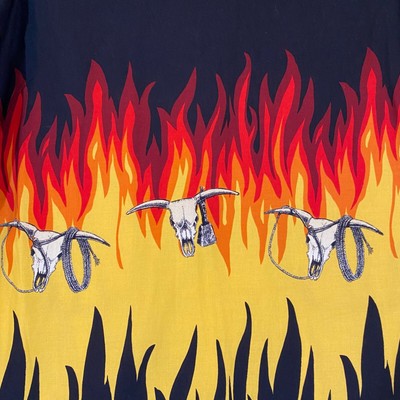 Vintage Roper Western Snap Front Fire Skulls Rodeo Cowboy Shirt  