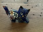 Vintage Chinese Wire Cloisonne Cat Figurine Hand Painted Enamel Blue Floral