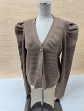 Oak + Fort Puffy Shoulder Cardigan Lead Gray Size Large CG-9220-W READ