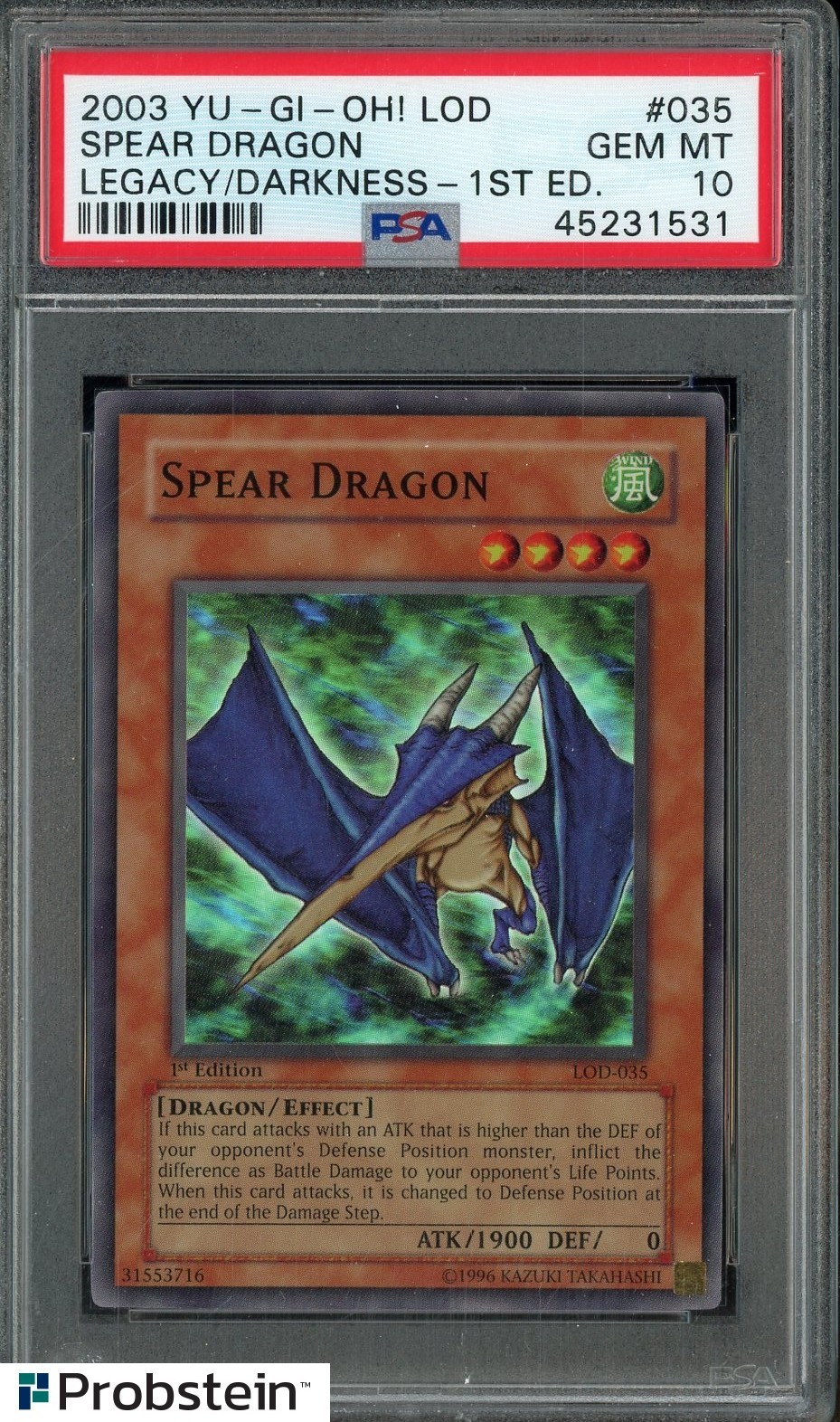 2003 Yu-Gi-Oh! Legacy of Darkness 1st Edition #LOD-035 Spear Dragon PSA 10