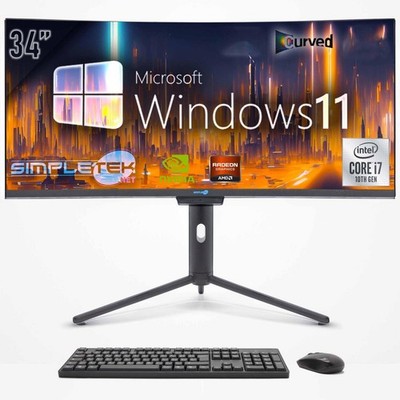 PC All IN One I7 10th 34 '' Windows 11 4gb 120gb Curved FHD Computer Work_