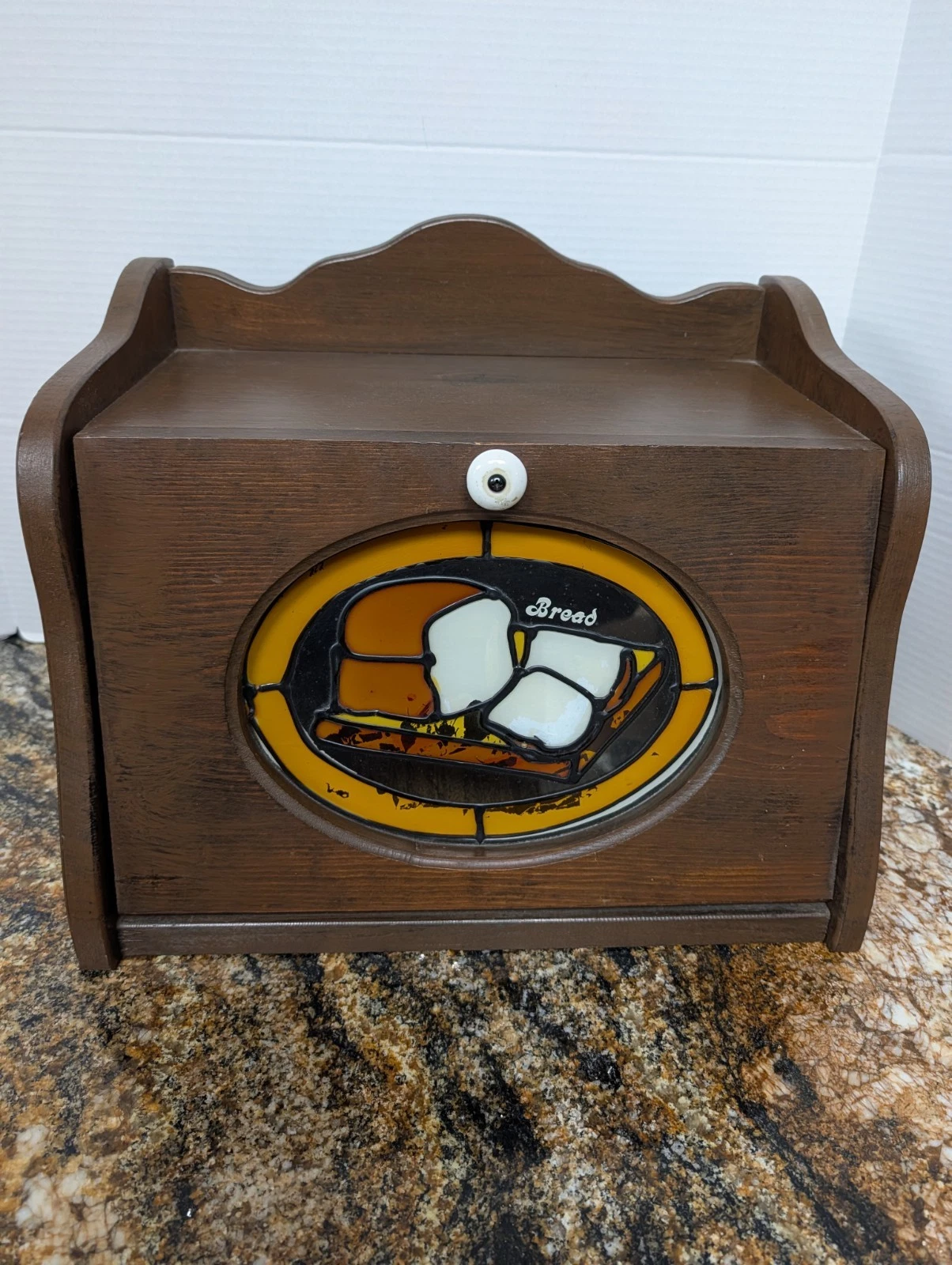 Vintage Wooden Bread Box With Stain Glass Window Bread Slices Some Repaint