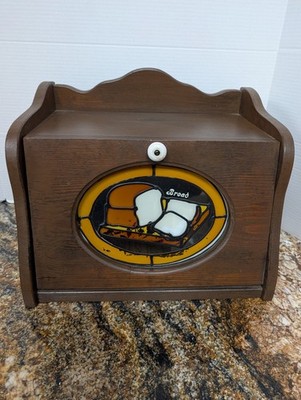 Vintage Wooden Bread Box With Stain Glass Window Bread Slices Some Repaint