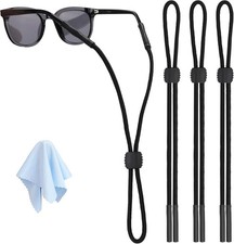 3 Pcs Glasses Strap-Adjustable Eyeglass Holders for Men, medium-sized, Black