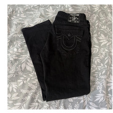 True Religion Relaxed Straight Black Cotton J...