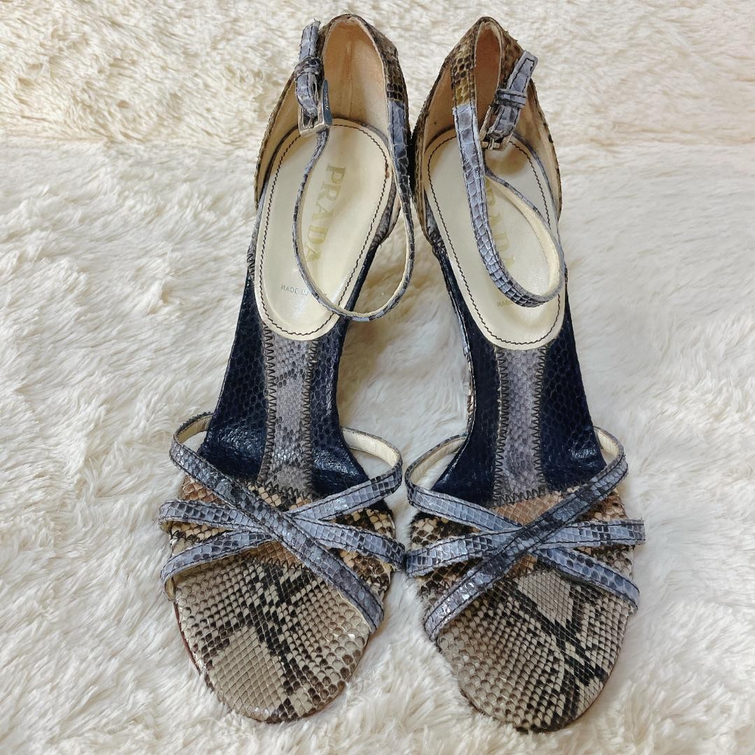 Prada Authentic Python Print Wedge Sandals Women'… - image 3
