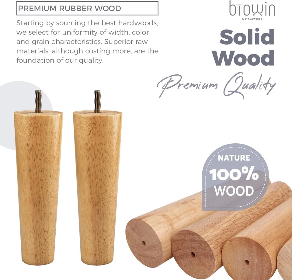 Elegantes patas de muebles de madera maciza de mediados de siglo de 6 pulgadas - Juego de 4 para una fácil actualización Foto 4 de 4