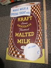KRAFT 1938 chocolate Malted Milk can drink mix grocery store display sign 29"