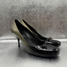 Size 37.5 Prada Ombre Patent Leather Pumps Womens Black Green Good Bow Stiletto