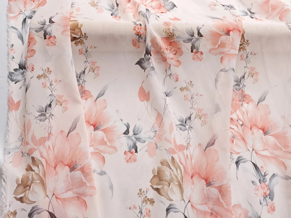 Falda de vestir de tela de gasa floral azul naranja de 58"" de ancho material Hanfu gasa Foto 3 de 4