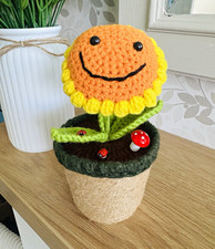 Hand Crocheted Smiley Sunflower Emotional support plant gift idea positivity