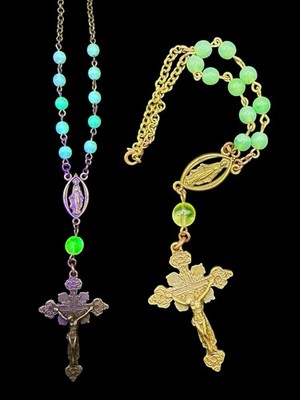 Uranium Glass Holy Rosary Single Decade Chaplet Vaseline Glowing Glowing  #V4