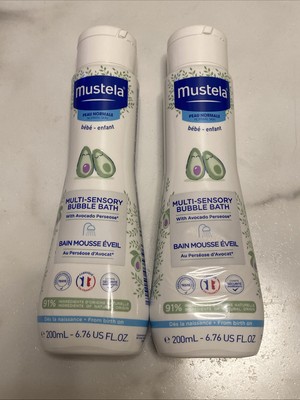 2 Bottles Mustela Multi-Sensory Bubble Bath with Avocado Perseose  6.76 oz. Each