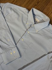Peter Millar Mens XL Gingham Blue White Checked Button Down Shirt X Large