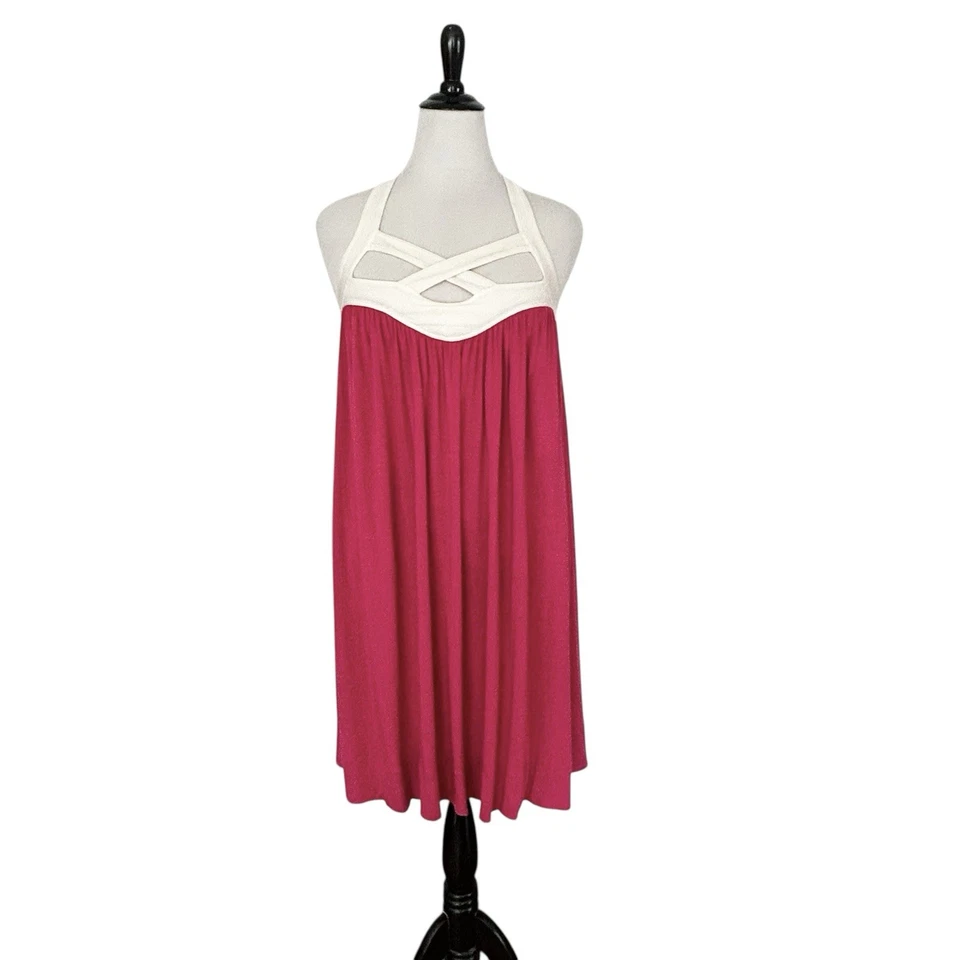 VESTIDO DE CAMBIO TUFI DUEK Rosa Caliente Tejido Talla Mediana Verano Sol Túnica Fiesta Años 90 Elástico Foto 4 de 4