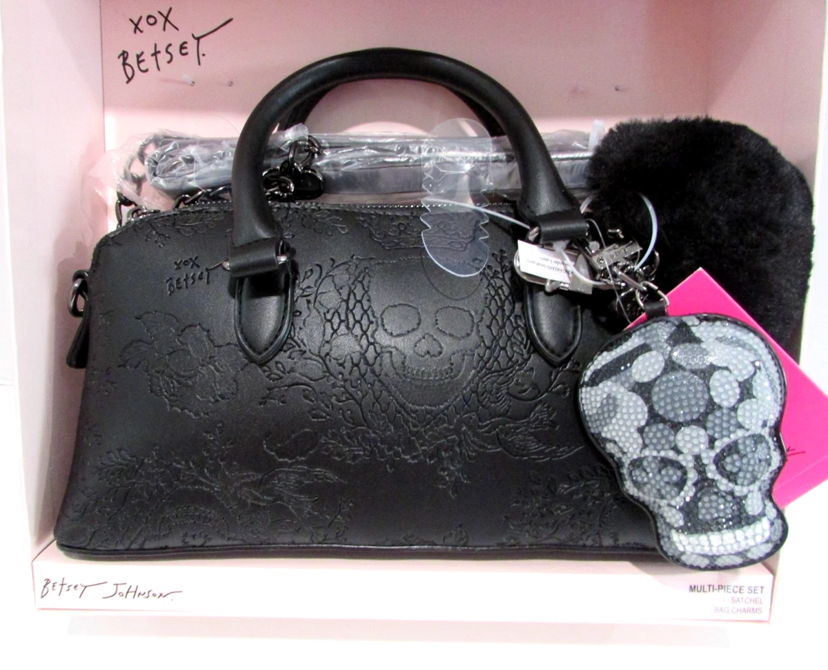 Luv Betsey Johnson Black Skull-Embossed Sling backpack XOALLIE Betsey Johnson Satchel/Top Handle Bag Skull Bags & Handbags  main image 4