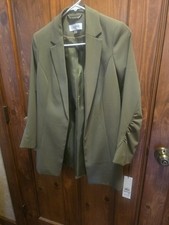 Calvin Klein Womens Petite 6P Green Long Notc...