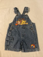 Vintage Winnie The Pooh Tigger Overalls Jean Bibs Shorts Infant Size 12 Mos