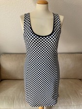 MELROSE Robe Stretch Pour Femme Taille L Noir/Blanc À Carreaux Sexy Décolleté