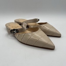 Christian Louboutin Sz 34.5 Embossed Leather Flat Mule Sandals Shoes D0304305
