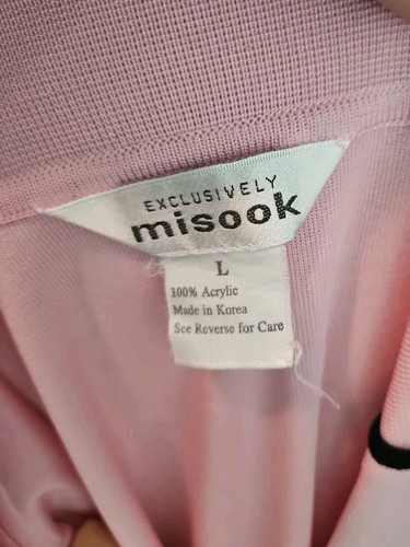 Misook Womens Sze L 3 Piece Skirt Set Light Pink Black Piping Cardigan Sweater - Picture 7 of 7