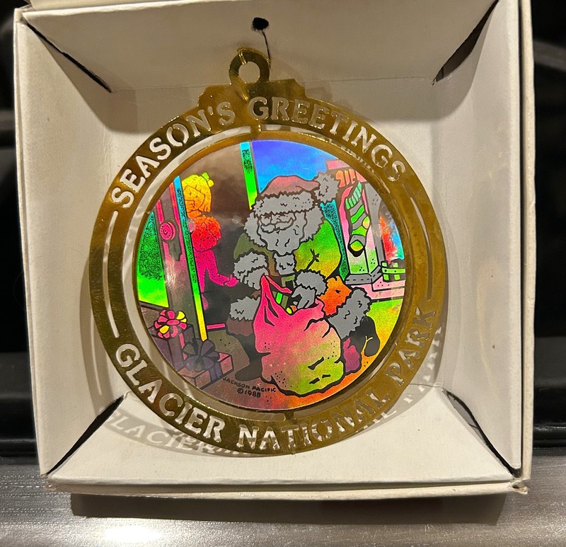 Hologram Santa and Peeking Children Glacier National Park Ornament Montana
