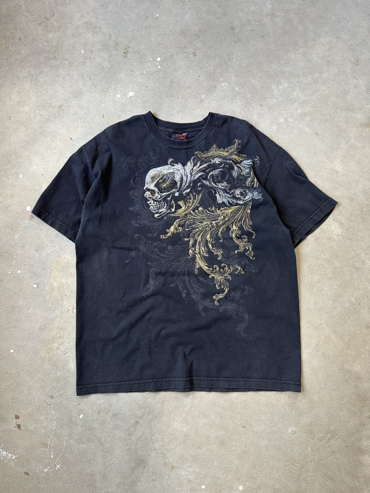 Vintage Miami Ink Grunge Gothic Y2K Graphic T Shirt Size XL Black 2000s