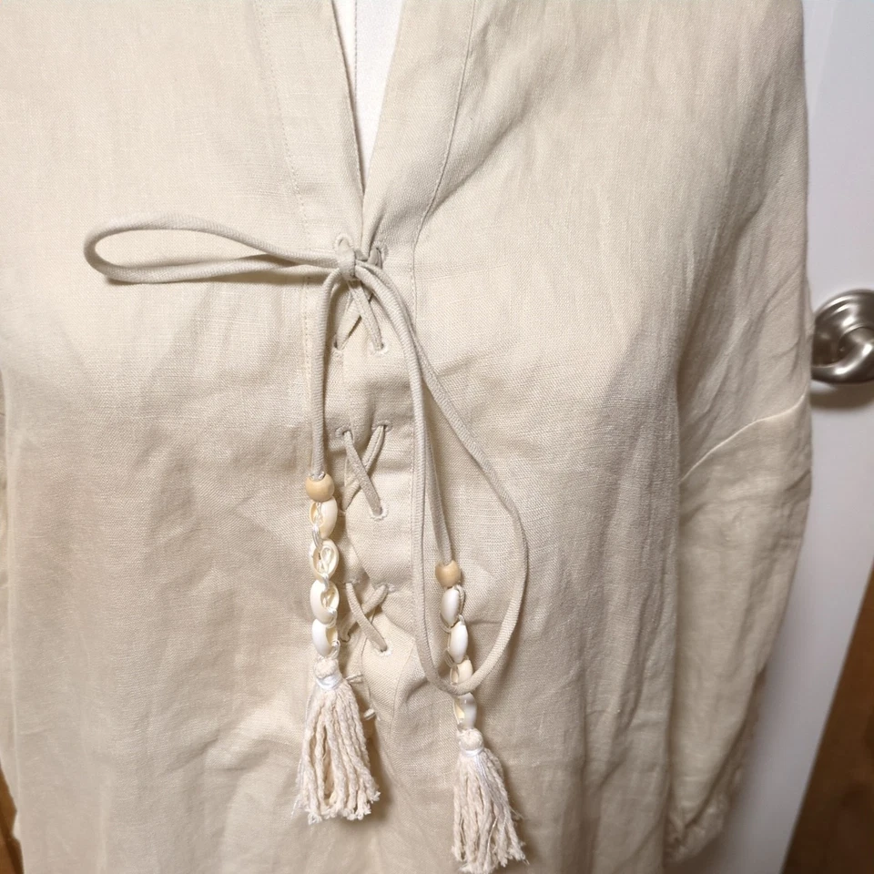 Vestido de lino Magaschoni talla pequeña beige Foto 2 de 4