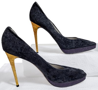 DSQUARED2 Black Suede Platform Pumps Gold Stiletto Heels Italy Sz 41 US 10.5