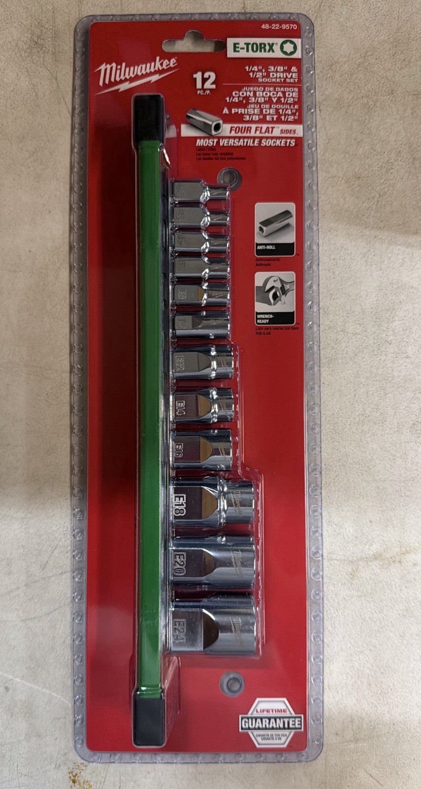 Milwaukee 48-22-9570 E-Torx 1/4" 3/8" & 1/2" Drive External Sockets 12 PC Set