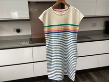 Ladies Boden Summer dress, size 10, cream/colour stripes,below knee,short sleeve