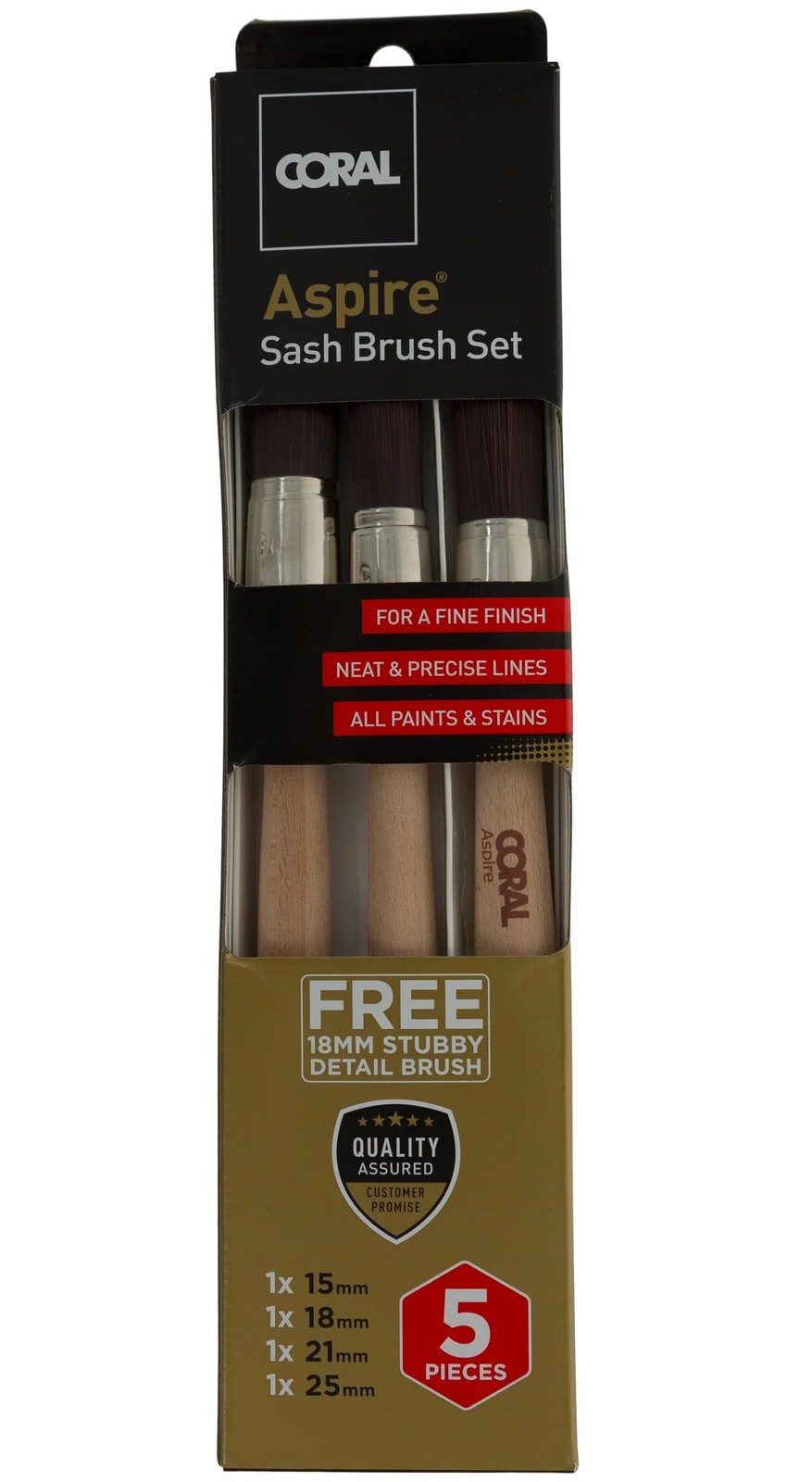 Coral Aspire Round Sash Paint Brush Set 5 Piece