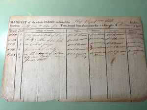 1795 Sloop Eliza Ship Cargo Manifest Providence to NY - Colonial Document
