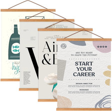 Magnetic Wooden Poster Hanger Frames - 4 Pack Light Wood Teak 47" 