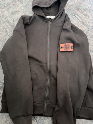 Stone Island Kapuzenpullover Herren L Schwarz Fleece mit Reißverschluss und Logo