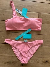 Melissa Odabash Bikini Toulouse Pink Ribbed Bikini Set 48 UK 14-16 RRP £228 NEW