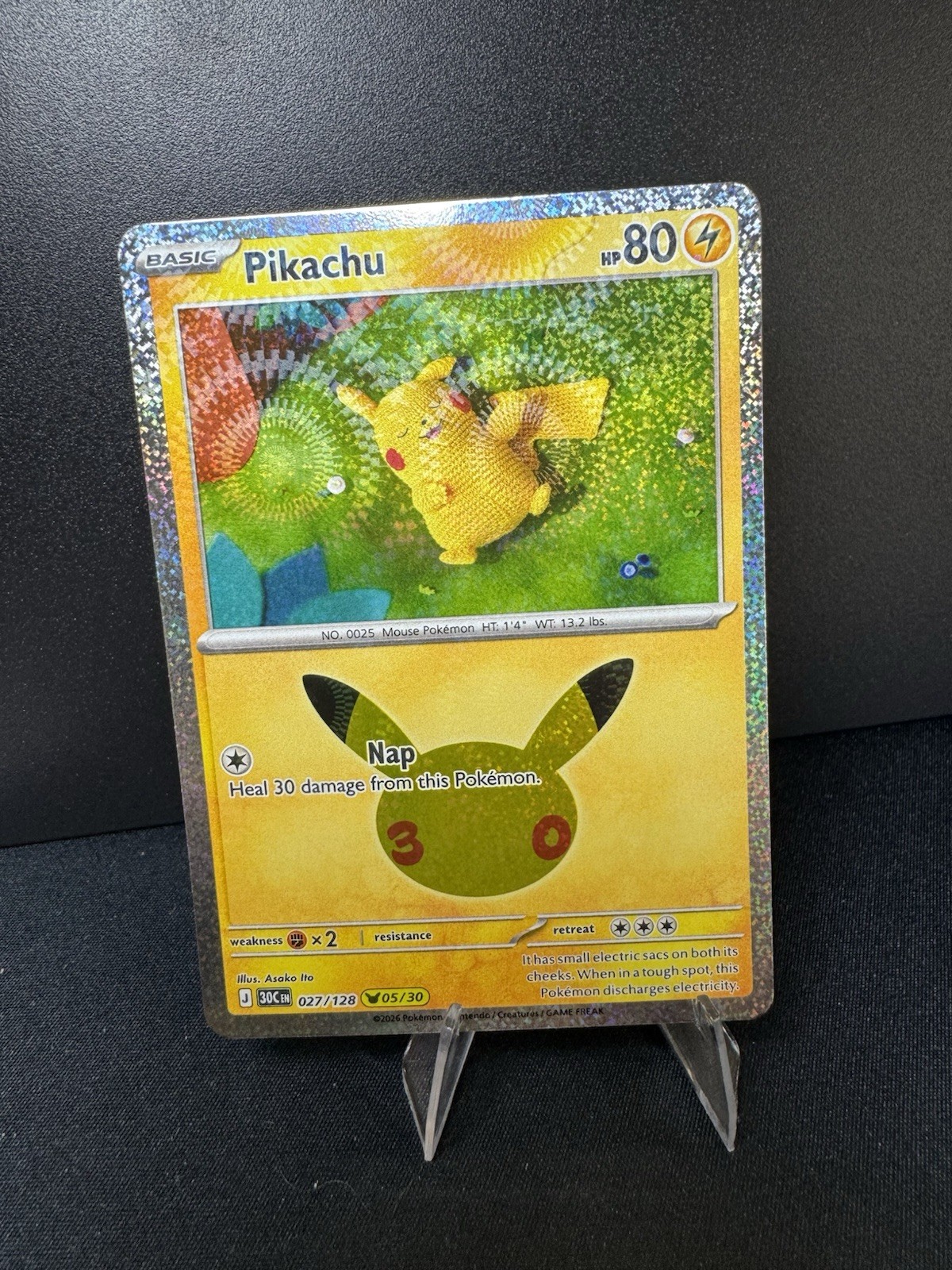 Pikachu 027/128 (05/30) 30th Celebration Holo Asako Ito NM (IN HAND SHIPS ASAP)