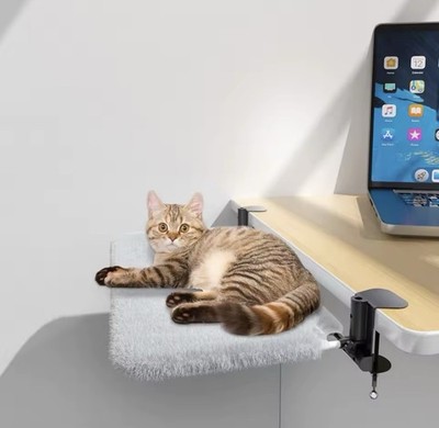 Cat Desk Bed - Sturdy Mounted Cat Hammock with Clamps,Max Load 49 LBS,Double-...