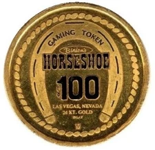 SUPER RARE #0003 Binion's Horseshoe Casino 24KT Gold Inlay $100 Token