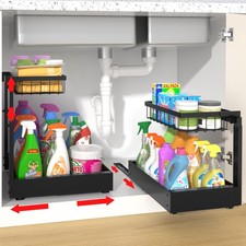 2-Pack Expandable Under Sink Organizers and Storage, 2-Tier Adjustable Pull-O...