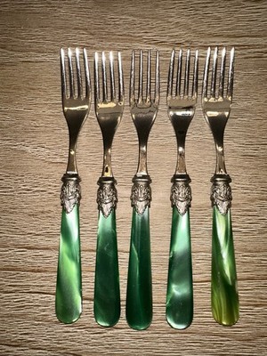 EME Napoleón Vintage 5 Piece Salad Forks Italy Pearl Finish Green Stainless