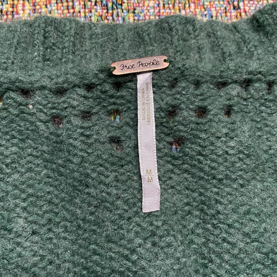 Cárdigan Free People Mediano Niña Escolar SoftSpun Cardi Top Verde Lana Encaje Foto 3 de 4
