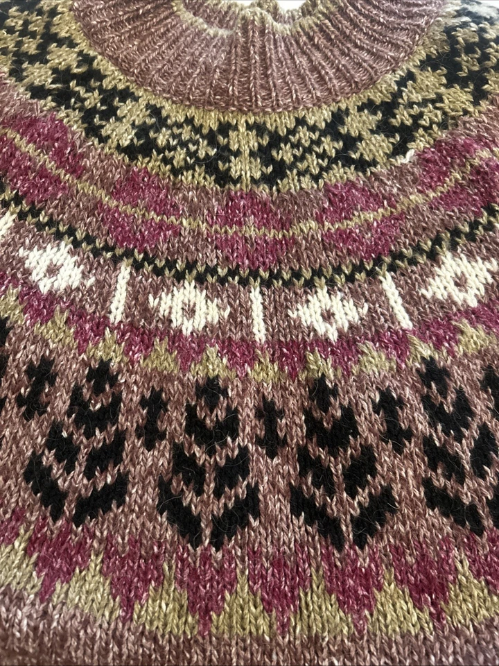 Suéter De Colección Años 80 Púrpura Fair Isle Mujer Talla Pequeña Mezcla de Algodón Cottagecore Nórdico Foto 2 de 4