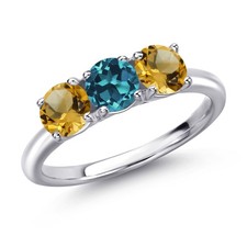 925 Sterling Silver London Blue Topaz and Citrine Engagement Ring For Women 