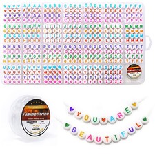 4 x 7 mm Round beads, 1mm hole , Multi-Colored Letters White Base
