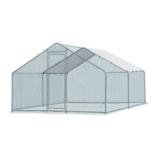 Large Metal Chicken Coop Walk-in Poultry Cage Hen House Peaked Roof w/Cover Yard